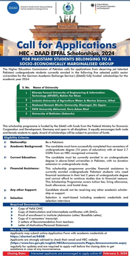 HEC DAAD EFFAL Scholarships