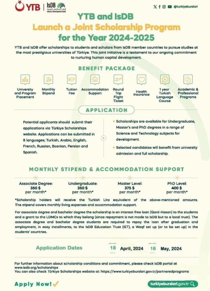 YTB-ISDB Turkish Joint Scholarship Program 2024