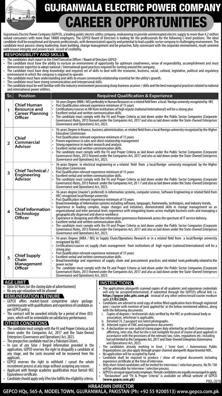 GEPCO Career Opportunities Gujranwala Electric Power Company 