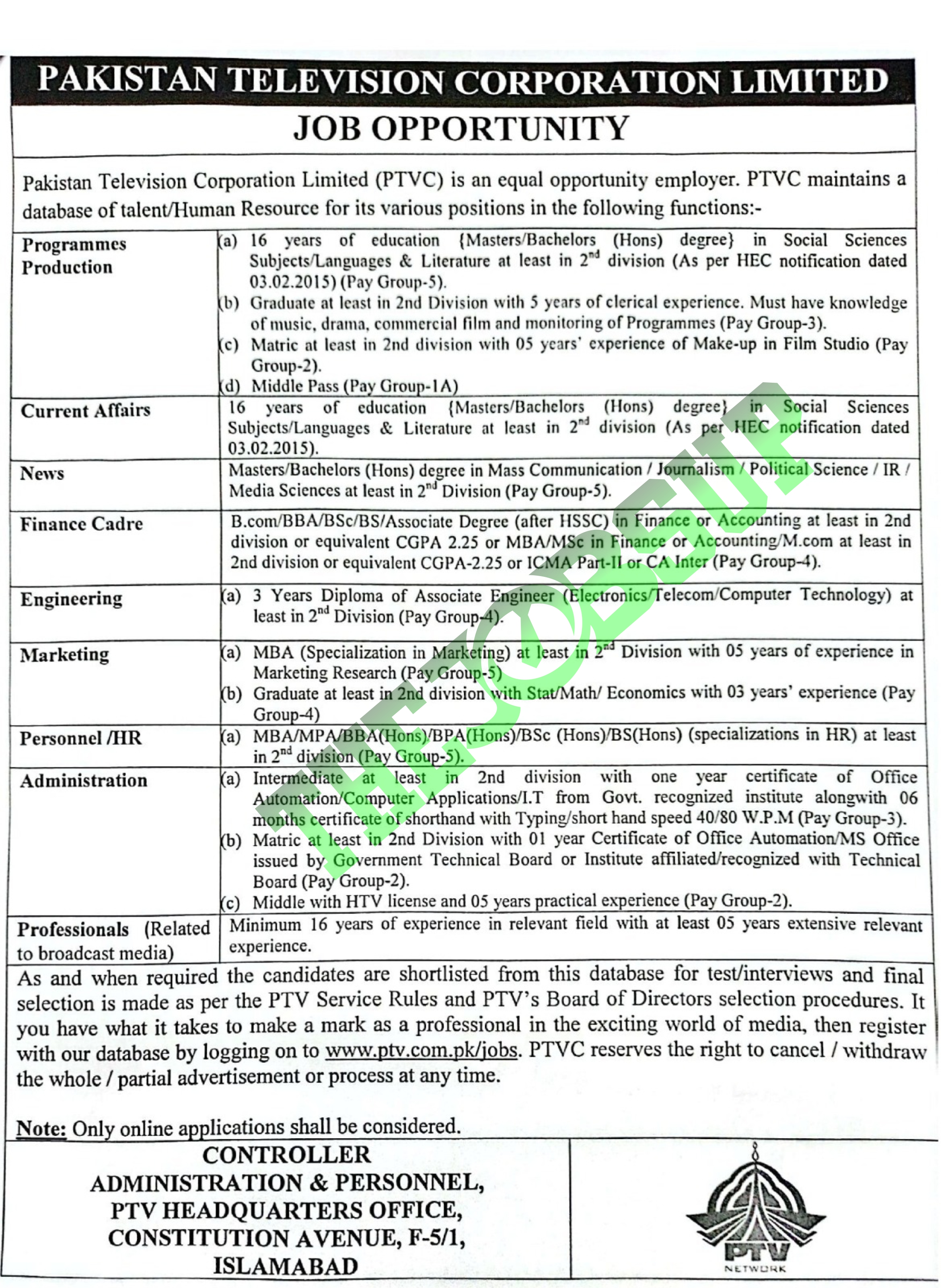 Latest PTV Jobs 2025