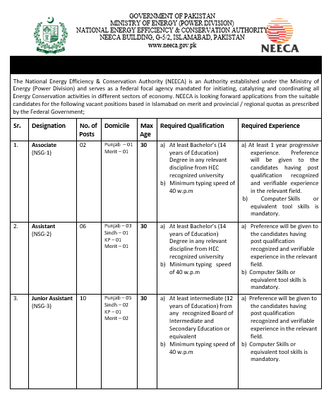 NEECA Jobs in Islamabad National Energy Efficiency Authority 
